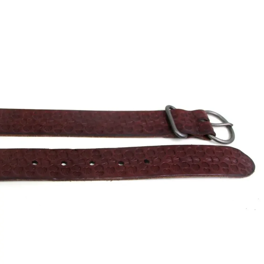 Lucky Brand TOOLED BROWN REAL LEATHER 1 3/8